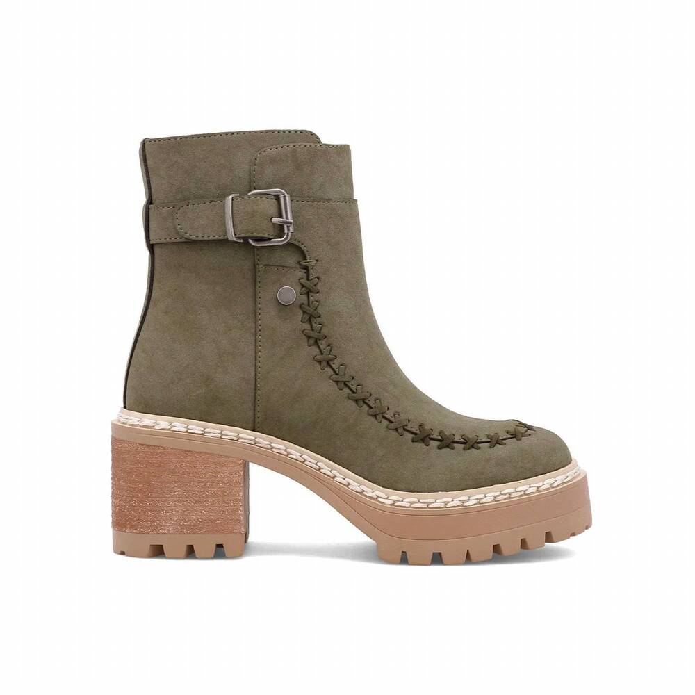 NEW MIA SHOES women's faux suede chunky heel bootie in olive